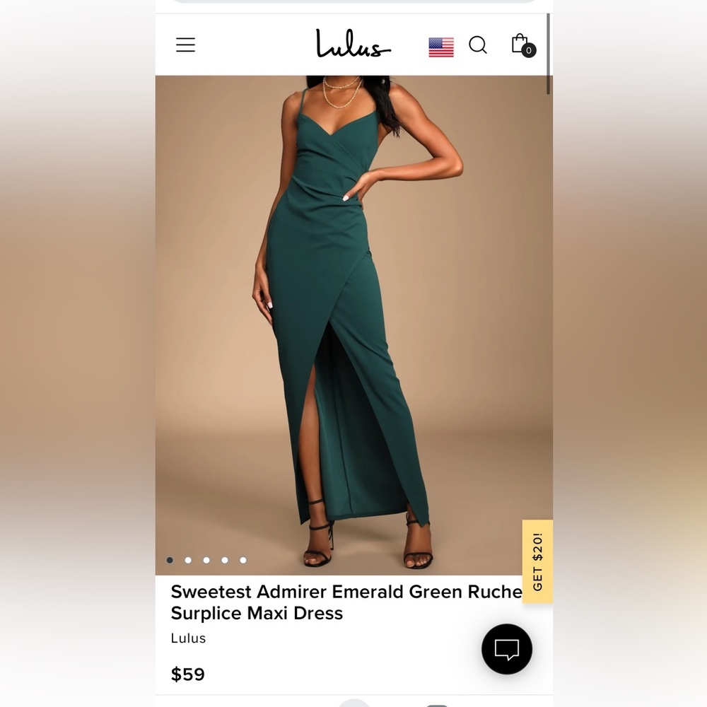 Lulus Sweetest Admirer Emerald Green Ruched Surplice Maxi Dress